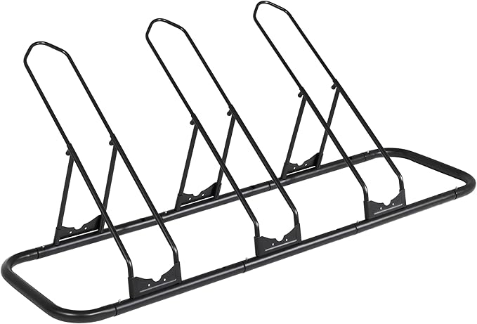 CyclingDeal Bicycle Floor Parking Rack Stand - for Mountain MTB Road Bike - Indoor Home Garage Storage - Adjustable for 3 Fat Bikes