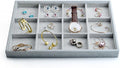 Oirlv Velvet Stackable Jewelry Display Trays 12 Grids Rings Earrings Bracelet Organizer Storage Tray(13.8"x1.29"x9.4")