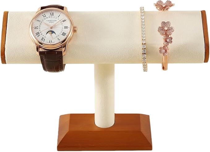 Solid Wood T-bar Watch Display Stand Bracelet Holder Jewelry Tower Organizer Space Saving for Personal Use Vendors Exhibit Trade Shows Retail Stores (Old Lace)
