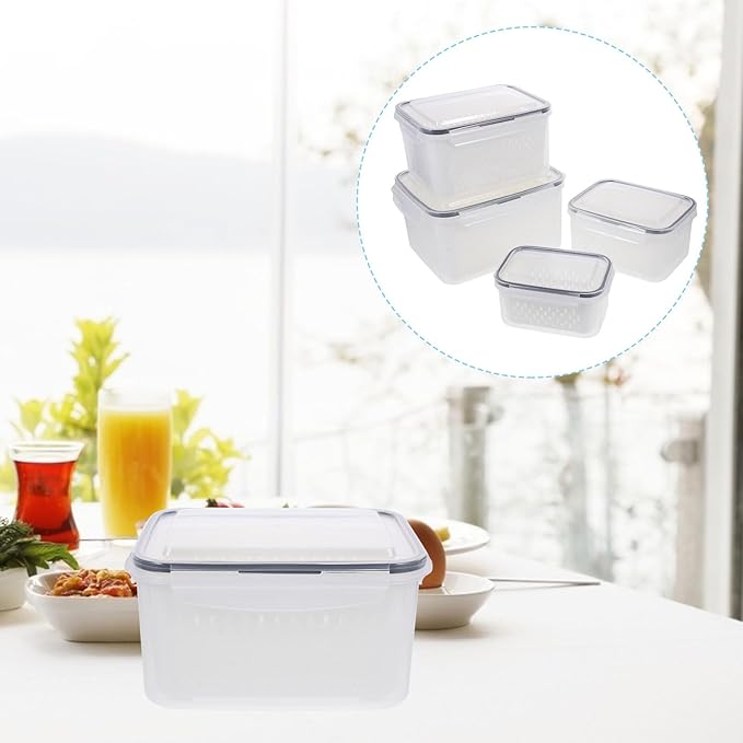 Stackable Refrigerator Organizer Bins Multipurpose Vegetable Fruit Storage Containers with Drainage for Fridge Kitchen Fresh-Keeping and Organized Produce