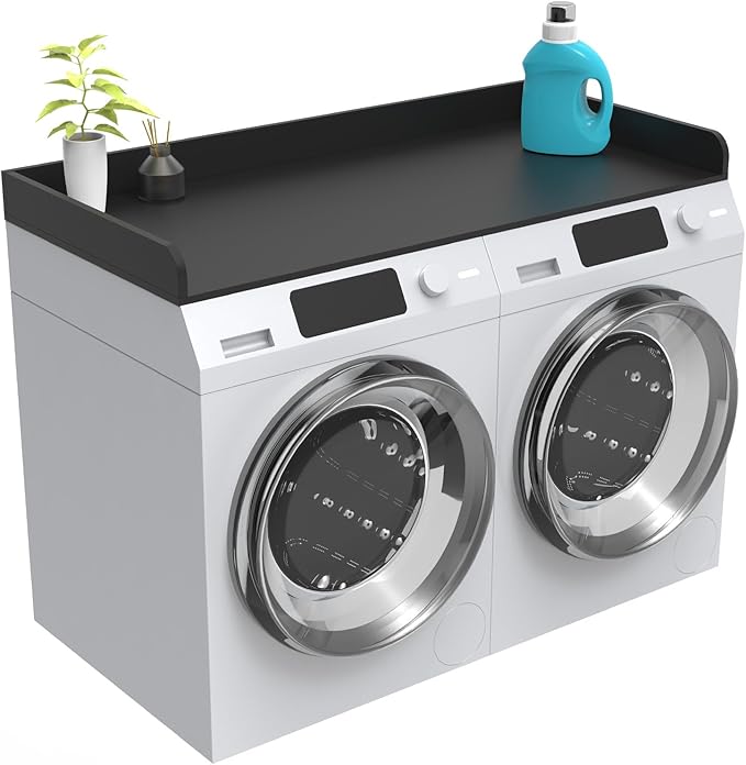 Washer Dryer Countertop, Laundry Room Wood Countertop with Edge, 54" x 27.5" Top Cover for Laundry Machine, Washer and Dryer Wood Shelf Topper for Laundry Room Counter Storage Organization, Black