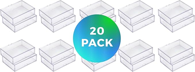 20 Pack Clear Acrylic Card Storage Boxes with Lids – 3 1/2" L x 2 1/2" W x 1/2" H Baseball Card Storage Box, Sports Card Boxes and Magic Card Storage Box – Made in USA