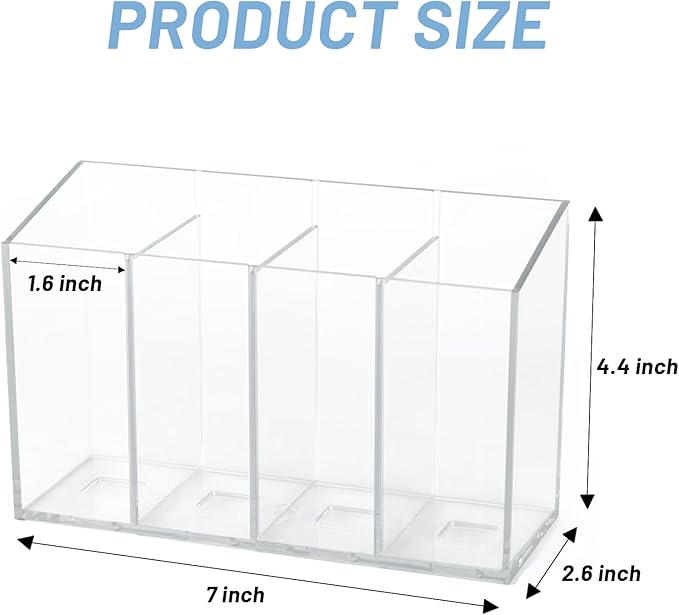 Acrylic Desk Organizer with Removable Dividers 4 Compartments, Clear Pen Holder Makeup Brush Holder