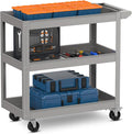 Goplus 3-Layer Service Utility Cart, Heavy Duty Unity Cart with Flat Handle, 2 Lockable Universal Wheel, 400 lbs Capacity, Rolling Tool Cart for Garage, Kitchen, Hotel, Office, Workshop Grey