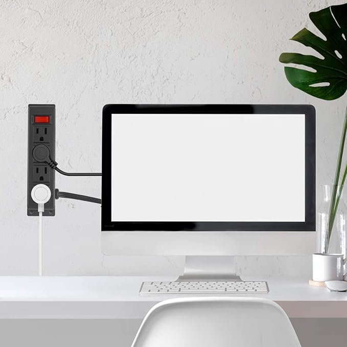 2Pack Wall Mount Power Outlet Strip, 4 Outlet Mountable Power Strip with Switch, Under Desk Power Strip Connect with 10ft Cord Mount Under Desk, Workbench, Nightstand, Dresser, Table.(Black)