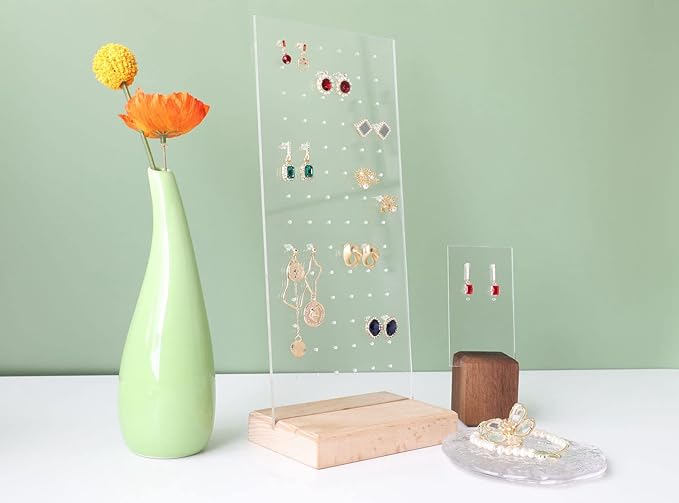 GemeShou Beech earring display for selling jewelry, wooden earring holder for studs display, small jewelry studs display board for show【Wood stand with acrylic board-Beech】