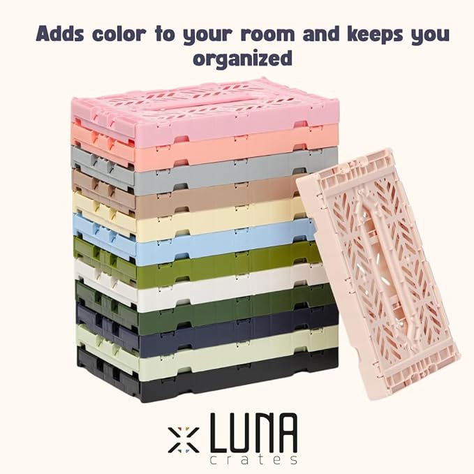 Collapsible Storage Box, Foldable Crate Organizer Bin with Handle, Stackable Crates for Home Organization