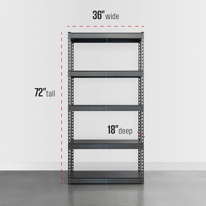SafeRacks Modular Garage Shelving - 5 Tier Storage Shelves, Tall Metal Rack Shelves for Storage, Heavy Duty Steel Shelf Organizer for Garage, Or Kitchen Pantry (Hammertone, 18 x 36 x 72)