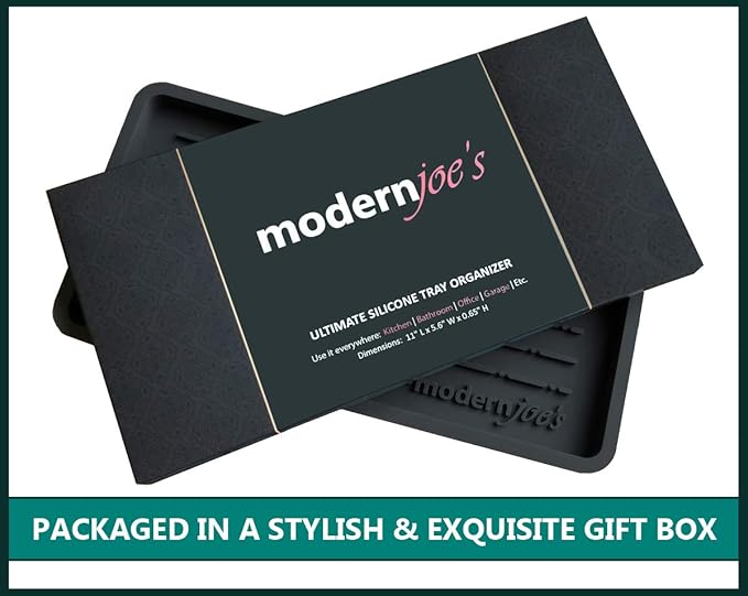 MODERNJOE'S Sponge Holder and Sink Organizer - Kitchen Bath Vanity - Multi-use Silicone Tray – Non-Slip, Heat Resistant and Dishwasher Safe – 11” X 5.5” - Black