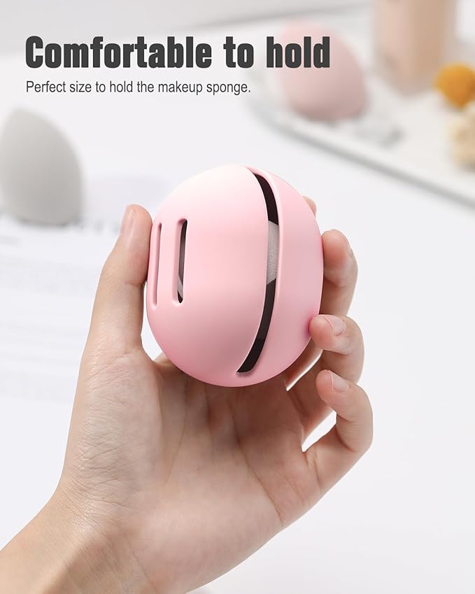 FERYES 2 PCS Makeup Sponge Holder – Shatterproof Eco-Friendly Silicone Beauty Make Up Blender Case for Travel - Pink