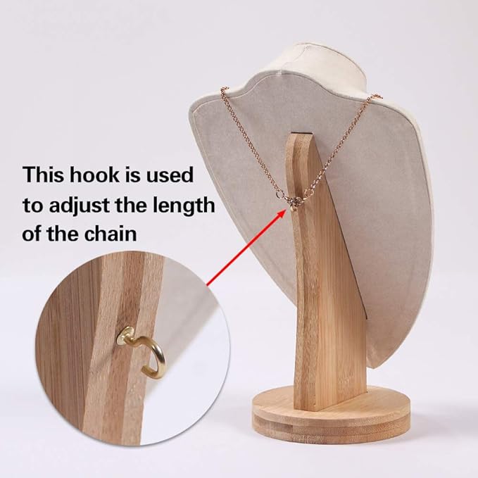Coward Velvet Bust Necklace Display Stand For Show Bamboo Chain Jewelry Holder Organizer Model(beige velvet, 11.4")