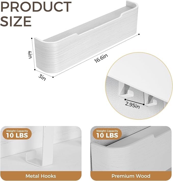 Wall Coat Rack Floating Shelves Modern Coat Rack Wall Mount with Storage Entryway Shelf Wooden Hanger 20 Inch 4 Hidden Metal Hooks for Living Room Bedroom (White, 4 Hooks)