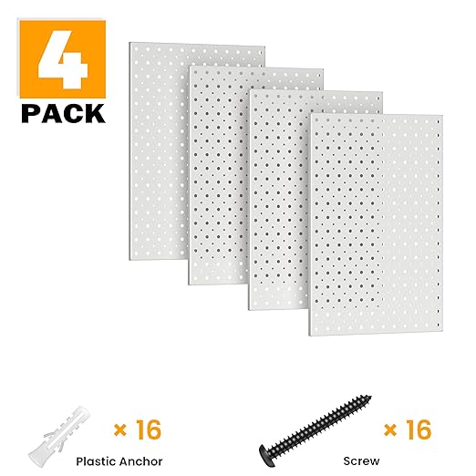 Pegboard Smith Metal Pegboard Panels, 16" x 12" Heavy-Duty Steel Peg Boards for Garage Tool Storage, Wall-Mounted Pegboard Organizer System (Pack of 4, Gray)