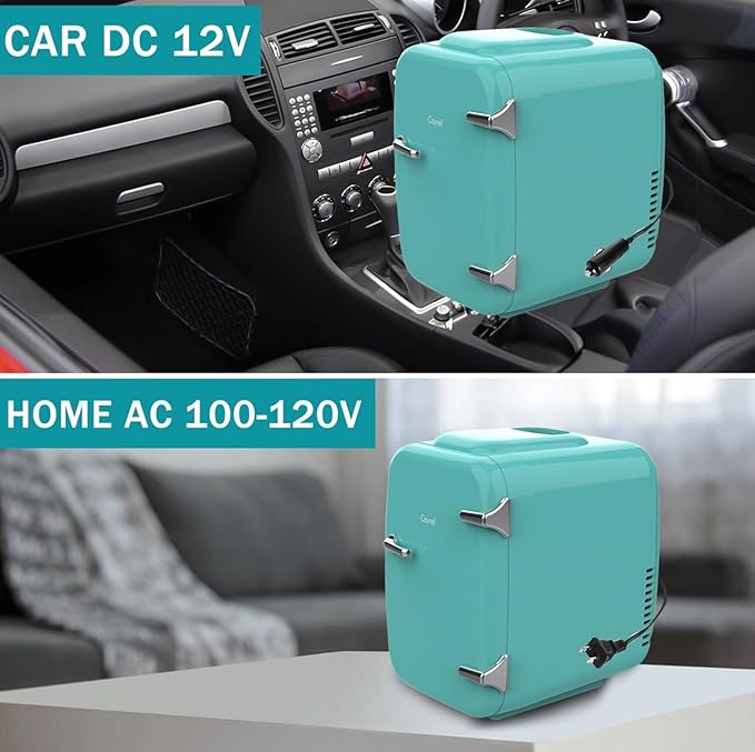 CAYNEL Mini Fridge, 4 Liter/ 6 Cans Small Refrigerator for Bedroom, 110V AC/ 12V DC Thermoelectric Cooler and Warmer for Drink Office Dorm Car, Blue
