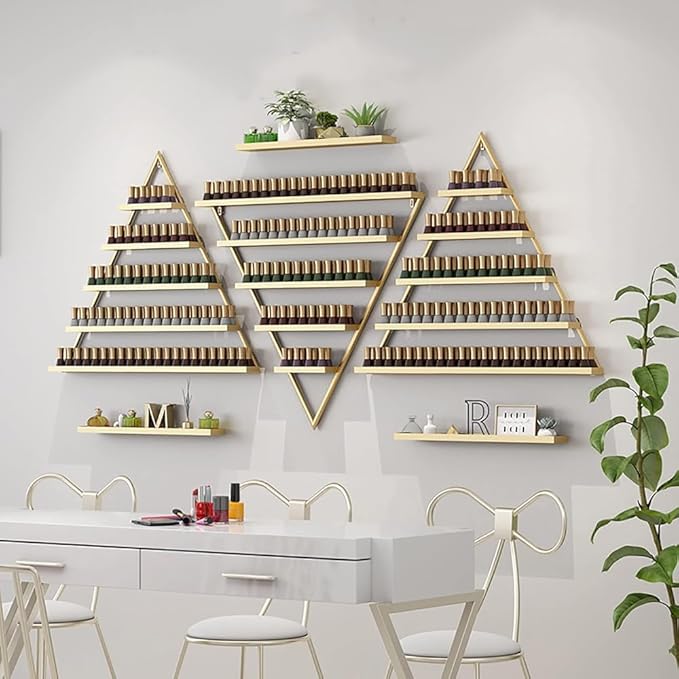 Wall Mounted Shelf Nail Polish Bottle Display Rack, Triangular Essential Oil Perfume Storage Rack, Multifunctional Hanging Salon/Beauty/Nail Shop Organizer Perfume Holder(Size:4,Color:White)