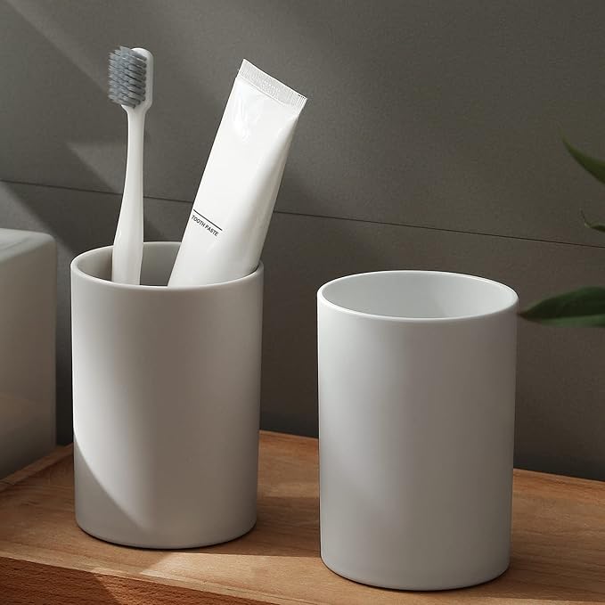 PP 2PCS Reusable Unbreakable Toothbrush Cup 10.5oz/300ml Mouthwash Holder, Easy to Clean, Adequate for Bathroom (Grey)