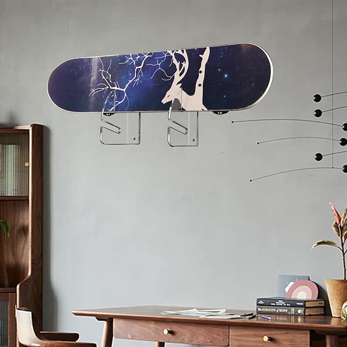 Skateboard Rack Wall Mount Double Layer Skateboard Display Rack Wall Mount Skateboard Shelf Skateboard Storage Rack Skateboard Deck Display Rack Skateboard Holder Wall (Transparent 1 pair)