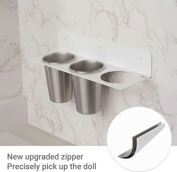 Hair Tool Organizer Wall Mount, Stainless Steel Hair Tool Holder with 2 Heat-Resistant Cups, Curling Iron Holder for Vanity, Hot Tools Organizer with PVC Ring,Hair Dryer Holder for Bathroom