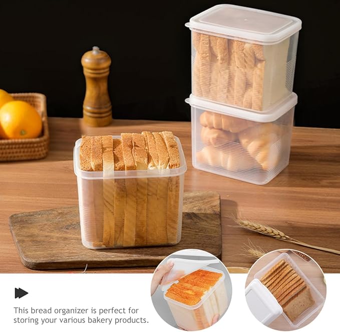 BESPORTBLE 2pcs Transparent Bread Storage Box with Lid for Kitchen Countertop Household Bread Bin Organizer Cheese Snacks Pantry and Bakery Use