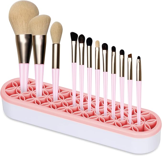 Unaone Silicone Makeup Brush Holder, Multipurpose Beauty Tool Organizer Make up Brush Storage Stand for Painting Pen Brushes Nail Clippers Drill Pens Ruler Sewing Craft Tools (Pink)
