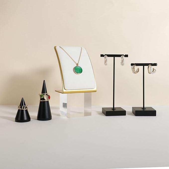 GemeShou White Necklace display stand, Velvet Jewelry necklace display holder for selling, small metal earring neck storage organizer, online jewelry photography props【White】
