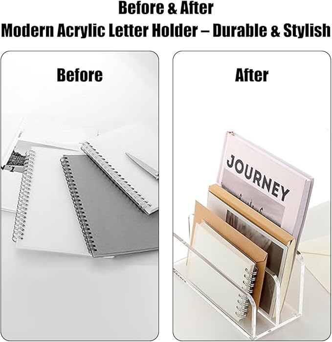 1 Pcs Acrylic Mile Sorter for Desk, 2 Upright Compartments Desk Mail Organizer, Acrylic Mail File Organizer Sorters for Envelope Paper Document, Clear Files Sorter for Office Home, Vertical