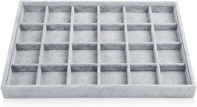 Oirlv 24 Grid Ice Velvet Jewelry Drawer Organizer Tray Stackable Jewelry Trays Removable Dividers for Rings Earring Storage Display