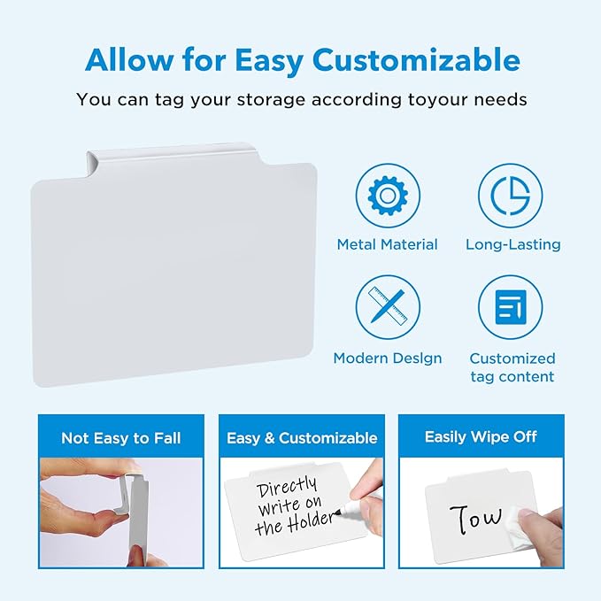 Metal Basket Bin Label Clip (White, 8 Metal Label Clip)