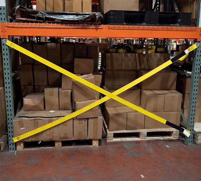Mytee Products 2"x122.5" Pallet Rack Safety Straps for 10 ft Pallet Bays - 2400 lbs Breaking Strength Rack Safety Straps for Holding Pallets in Place - Warehouse Storage Shelving Accessories