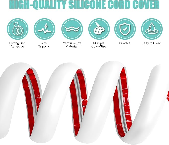 Floor Cord Cover Self Adhesive Cord Hider,10FT Cable Management, Extension Strip Protector for Wires, Prevent Cable Trips for Offices, Gyms, Exhibitions Cavity:0.51"(W) x 0.3"(H) White