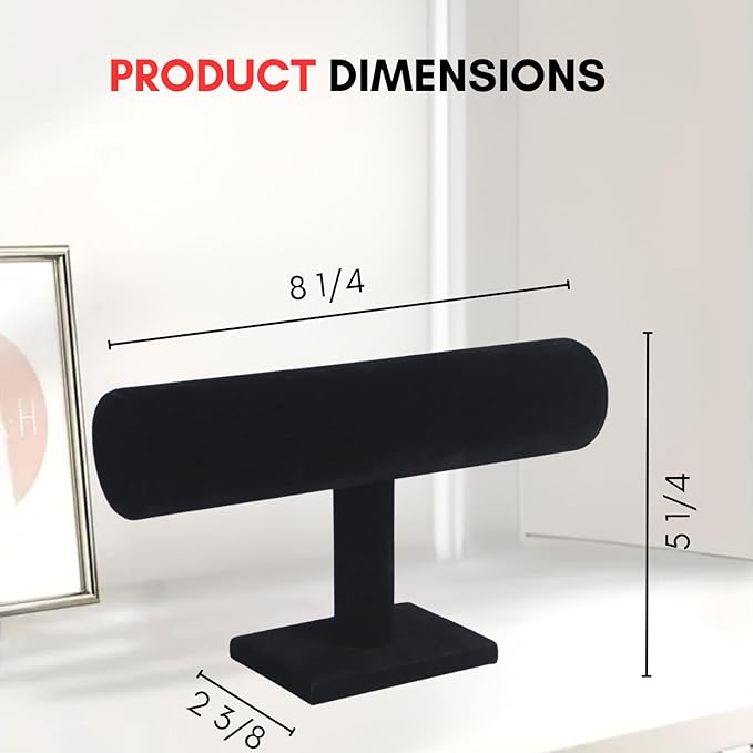 Novel Box Black Velvet T-Bar Bracelet Display Stand - Jewelry Organizer Tower Stands for Necklace Bangles Pendants Watch Anklets Scrunchie Storage - Hair Tie Organizer for Selling or Personal Use