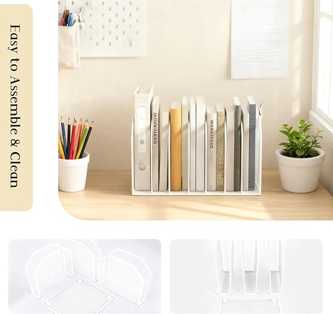 7-Grid Detachable Vertical File Organizer, Metal Mesh File Holder for Desk, Desktop Document Sorter for Home Office School, White Office Supplies for Paper Magazine Organization