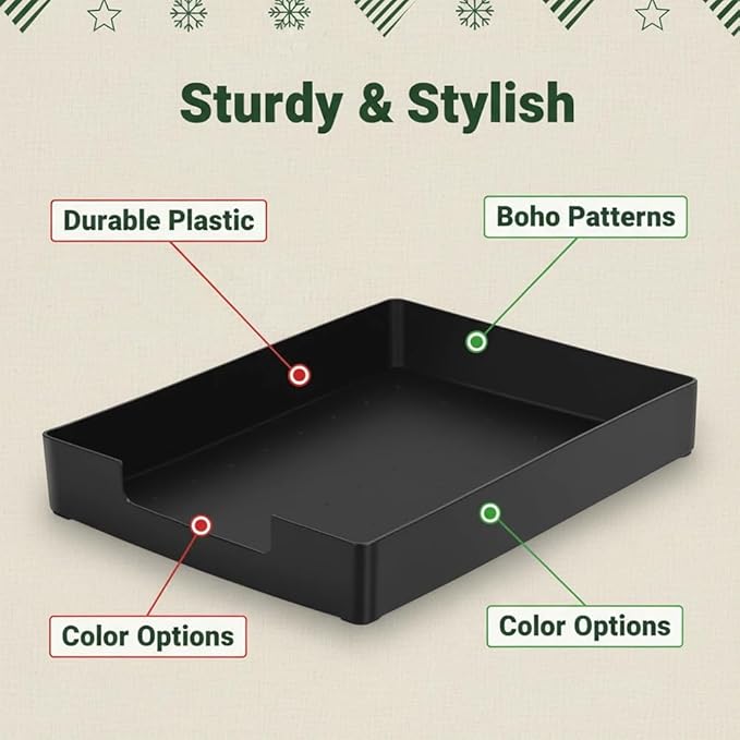 Letter-Size Tray, Desk Drawer Organizer, A4 Plastic Paper Tray, Stackable Plastic Paper Holder File Organizer for Office, School, Home Storage (Black)