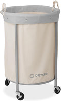 Dryser Laundry Basket with Wheels, 65 Gal. Commercial Round Rolling Laundry Hamper with Steel Cart, 4 Casters and 2 Brakes, Removable Liner - White