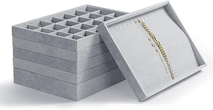 Oirlv Velvet Jewelry Tray 24 Grid liner Pendant Earrings Organizer Storage Trays Showcase Display Jewelry Holder