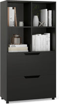 Giantex Bookcase with 2 Drawers, 51” Tall Floor Bookshelf w/4 Cubes, Anti-tip Kits, Freestanding Display Rack, Cubby Storage Organizer for Study, Living Room, Home Office, Black