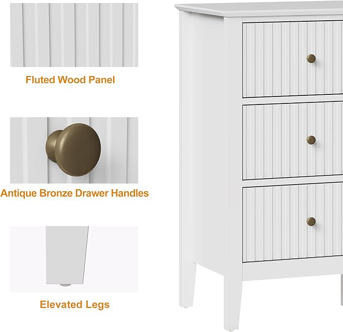 RoyalCraft White Dresser for Bedroom with 9 Drawers, Fluted Painted Wood Chest of Drawers, Modern TV Stand Storage Cabinet for Living Room, Hallway