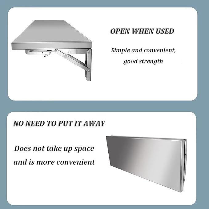 Stainless Steel Folding Wall Shelf,Stainless Steel Wall Mount Folding Table, Wall-Mounted Folding Table,for Laundry Room,Kitchen, Restaurant,Folding Design,Space Saving. (Size : L60*W40cm)