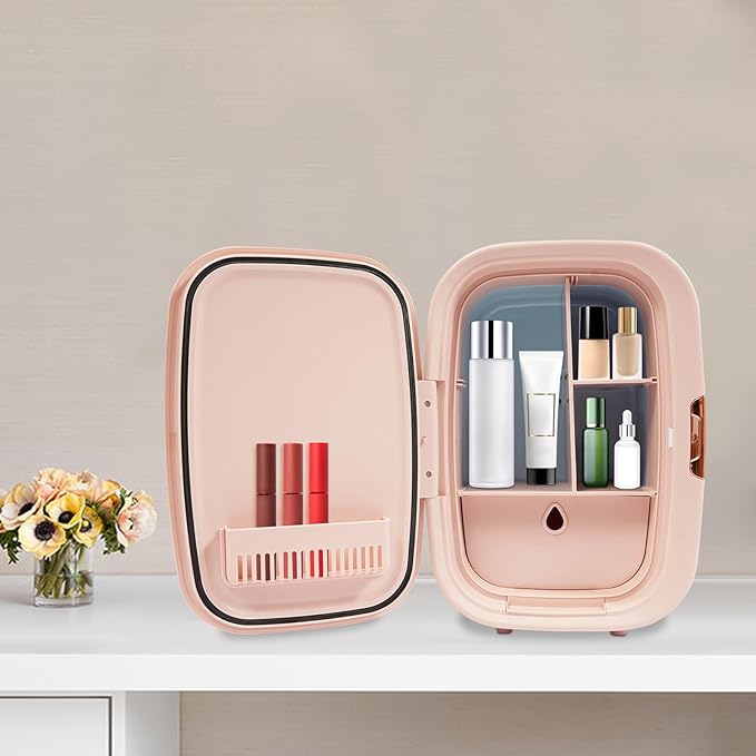 12.68Qt Portable Small Refrigerator Cosmetics Refrigerator Mini Fridge with Constant Temperature( 4-60℃/39.2-140℉) Personal Beauty Fridge for Bedrooms, Offices, Dormitories, Dressing Rooms(Pink)