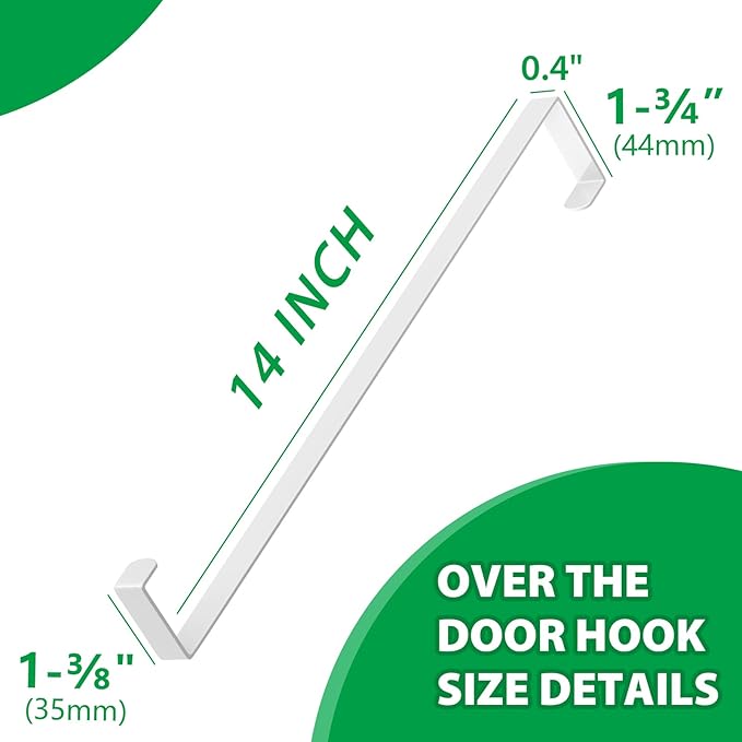 14" Over The Door Hooks, 4 Pack Widen Wreath Hangers Fit The 1-3/4" & 1-3/8" Door Thicknesses, Z-Shaped Metal Door Hanger Hooks for Hanging Wreaths, Hats,and Clothes (White-4Pack)