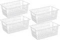 Wire Storage Basket Freezer Organizer Bins Food Storage Metal Baskets with Handles Pantry Organizer for Kitchen Freezer Cabinets Closet Bedroom Bathroom,Set of 4,White