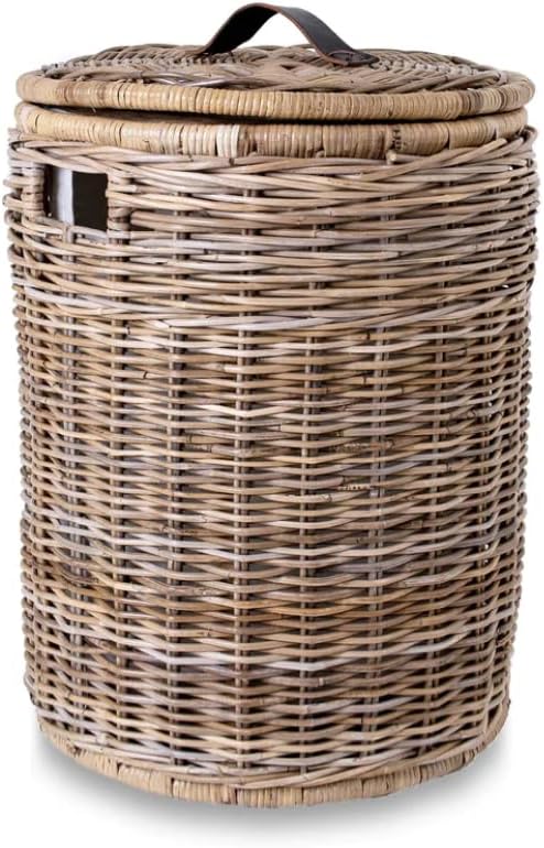 The Basket Lady Round Wicker Hamper | Wicker Laundry Hamper Nested Set of 2 Serene Grey…