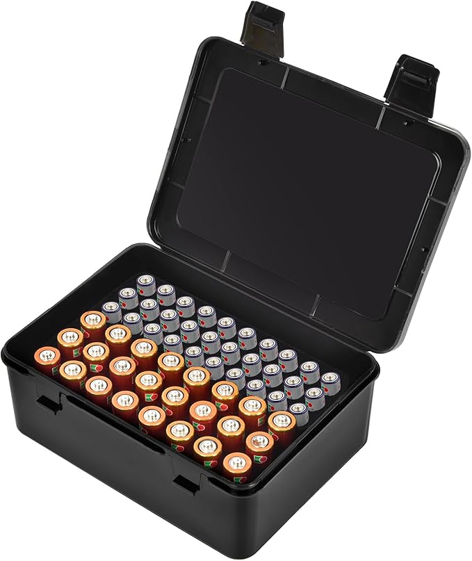 ALCYON Battery Organizer Storage Box, Garage Case Holder for 24* AA, 30* AAA Batteries (Bag Not Include Batteries Pack)-Black