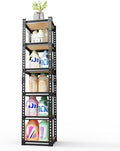 Karl home 6-Tier Metal Shelving Unit, Heavy Duty Shelf Organizer & Storage Rack,Adjustable Height Storage Shelve, Black Metal & Natural Wood Display Shelf for Garage, Kitchen, Pantry