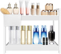 Bathroom Organizer Countertop with Basket & Hooks, 2 Tier Shelf Bathroom Organizers and Storage for Perfume, Cologne, White Countertop Organizer for Vanity, Kitchen, Office or Under Sinks