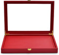 Oirlv Luxury Leather Rings Earrings Organizer Tray with Clear Lid Jewelry Display Box with Acrylic Lid Stackable Jewelry Box Drawer Inserts