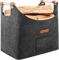 XL 4MM Felt Firewood Carrier | Log Carrier for Firewood | Wood Container with Extra Thick Felt Foldable & Reinforced Handle | Storage Basket for Shopping, Firewood, Logs, Newspaper (DARK GRAY)