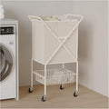 Laundry Basket with Wheels:88L Rolling Laundry Cart Foldable Metal Frame Dirty Clothes Laundry Hamper 36"H 4 Caster 2 Brake Waterproof Removable Liner Carry Handle for Dorm Laundry Room,Cream