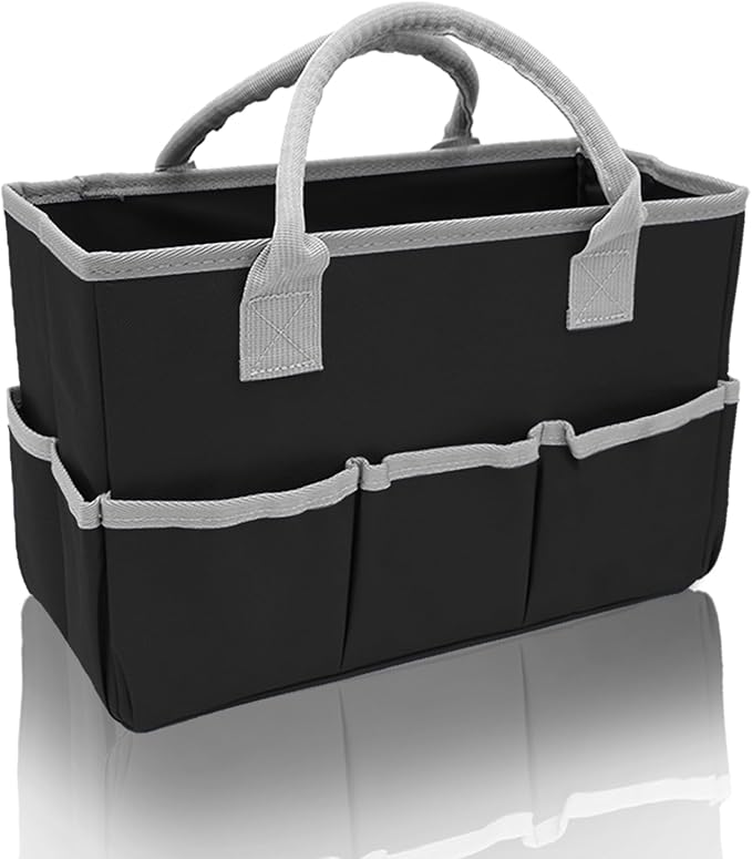 Cupohus Art Organizer Craft Storage Tote Bag with Pockets and Hadles, Oxford Fabric Carrying Caddy for Teacher, Officer, Artist, Students, Traveler, and more – Black with Grey Edge