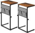 HOOBRO C Shaped End Table, Set of 2, 29.5’’ Adjustable Height Side Table with Storage Pockets, Couch Table Slide Under for Sofa, Small Space, for Living Room, Rustic Brown and Black BF77SFP201